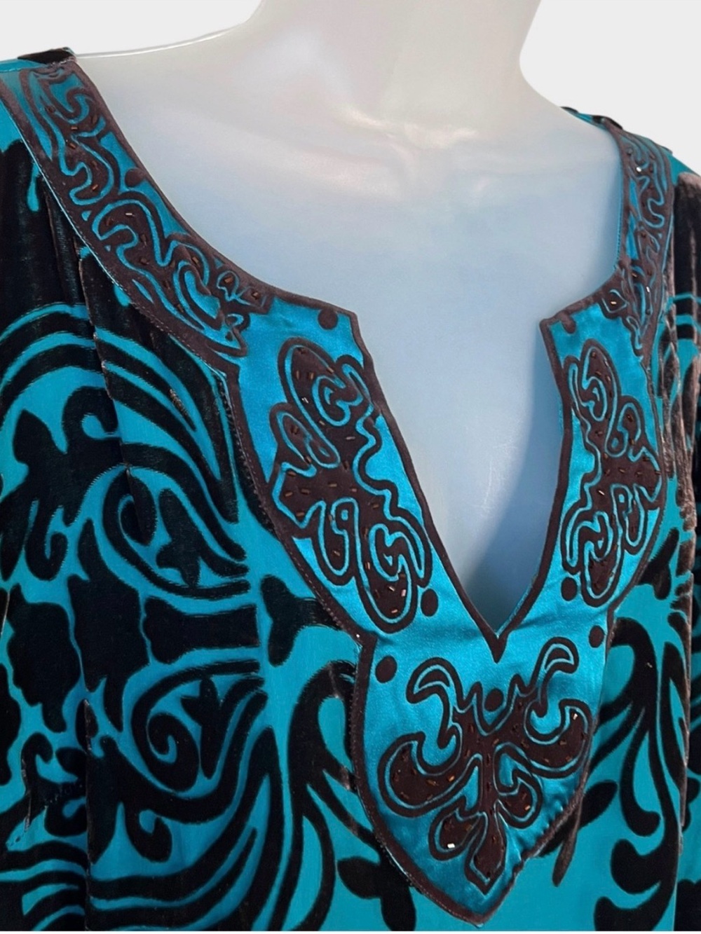 HALE BOB Teal Brown Velvet Burnout
Silk Blend Tunic Dress - Picture 5 of 8